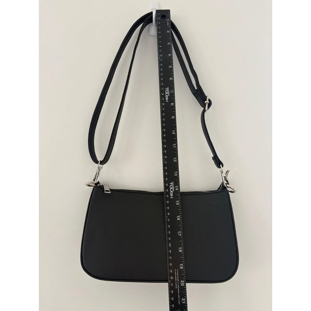 Niueimee Zhou Shoulder Bag Silver Hardware Crossbody w 2 Removable Straps BLACK